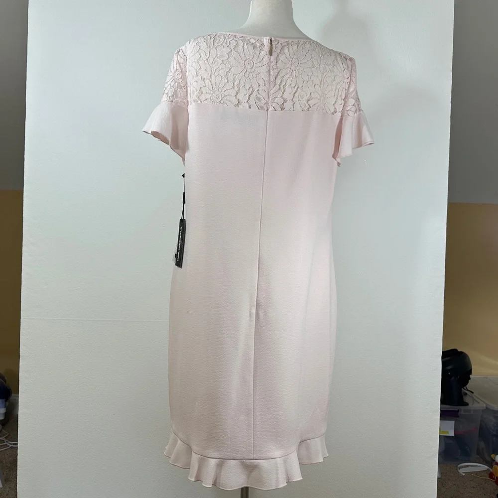 Karl Lagerfeld lace top ruffle hem dress light pink - Picture 4 of 9